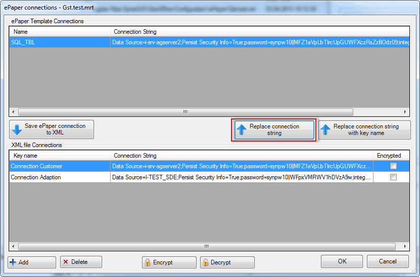 Replace connection string