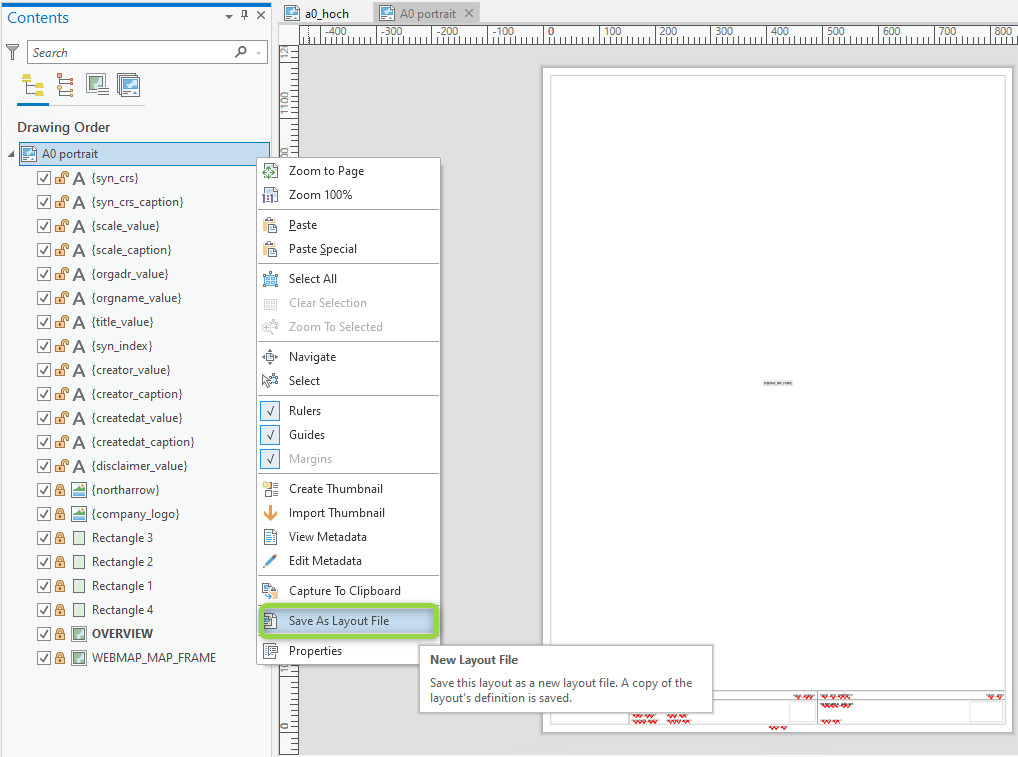 Abspeichern des Layouts