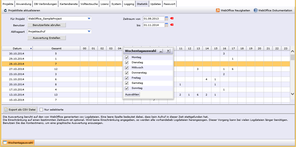 Selektion der spezifischen Wochentage Selektion der spezifischen Wochentage