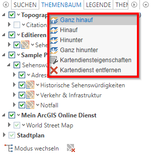 Kontextmenü eines WMS Dienstes im WebOffice core Client