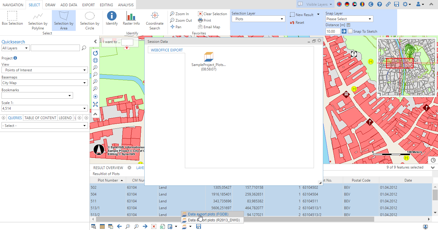 Datenexport aus dem Suchergebnis (WebOffice coreClient)