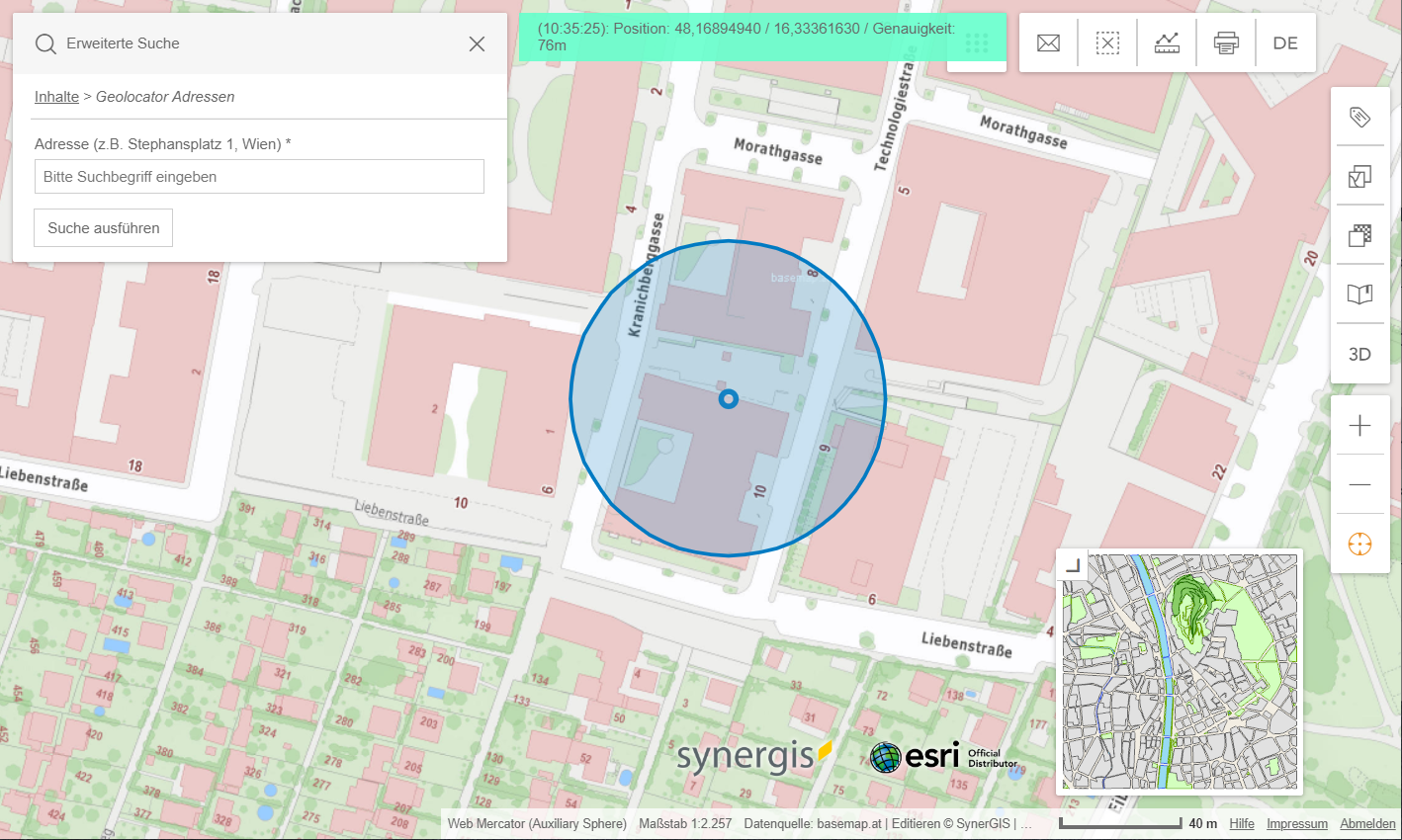 Anzeige der aktuellen Position im WebOffice flex Client