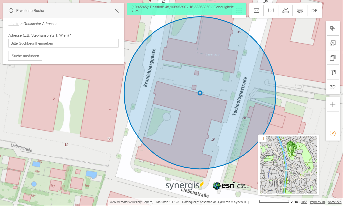 Standortbestimmung im Trackingmodus im WebOffice flex Client
