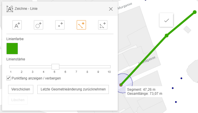 Setzen einer Linie über Punktfang mit angepasster Darstellung im WebOffice flex Client
