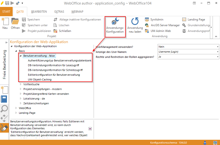Anpassung der Applikationskonfiguration im WebOffice author