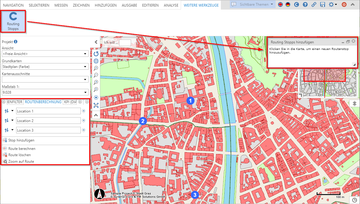 Custom Tool Routing Stops hinzufügen im WebOffice core Client