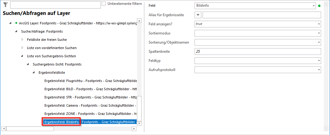 Konfiguration der Suche zum Aufruf des Schrägluftbilder Tool aus der Suchergebnis-Sicht heraus
