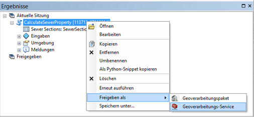 Veröffentlichung des Ergebnisses als Geoprocessing Service
