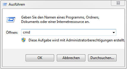 Startmenü > Ausführen > cmd