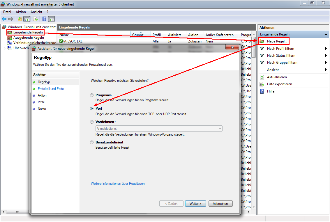 Windows Firewall mit erweiterter Sicherheit - Erstellen einer neuen eingehenden Regel Windows Firewall mit erweiterter Sicherheit - Erstellen einer neuen eingehenden Regel