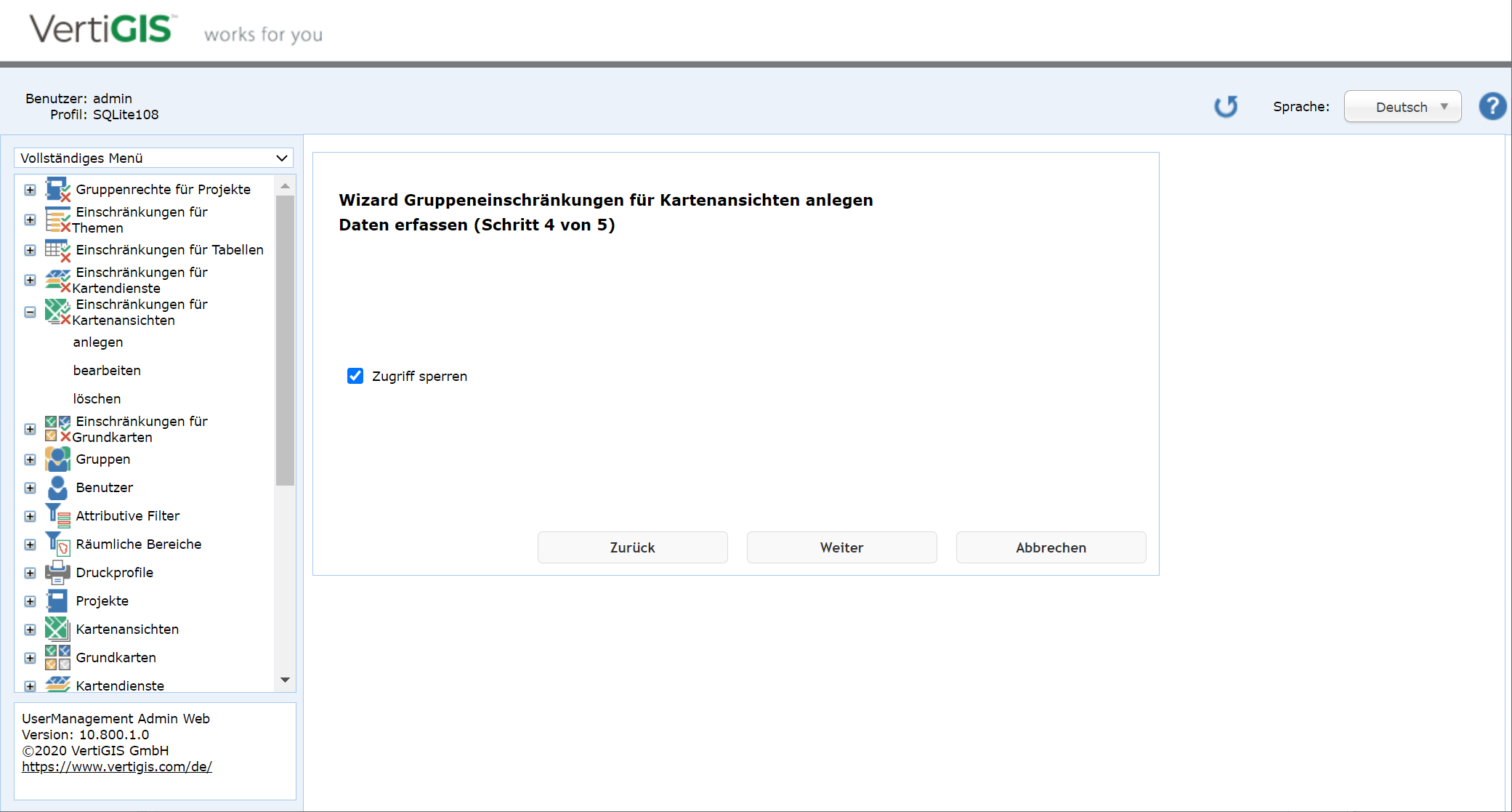 Gruppeneinschränkungen für Kartenansichten anlegen - Schritt 4 Daten erfassen