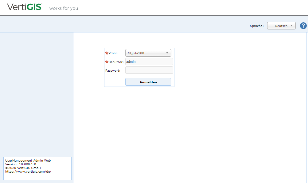 Anmeldeseite von UserManagement Admin Web