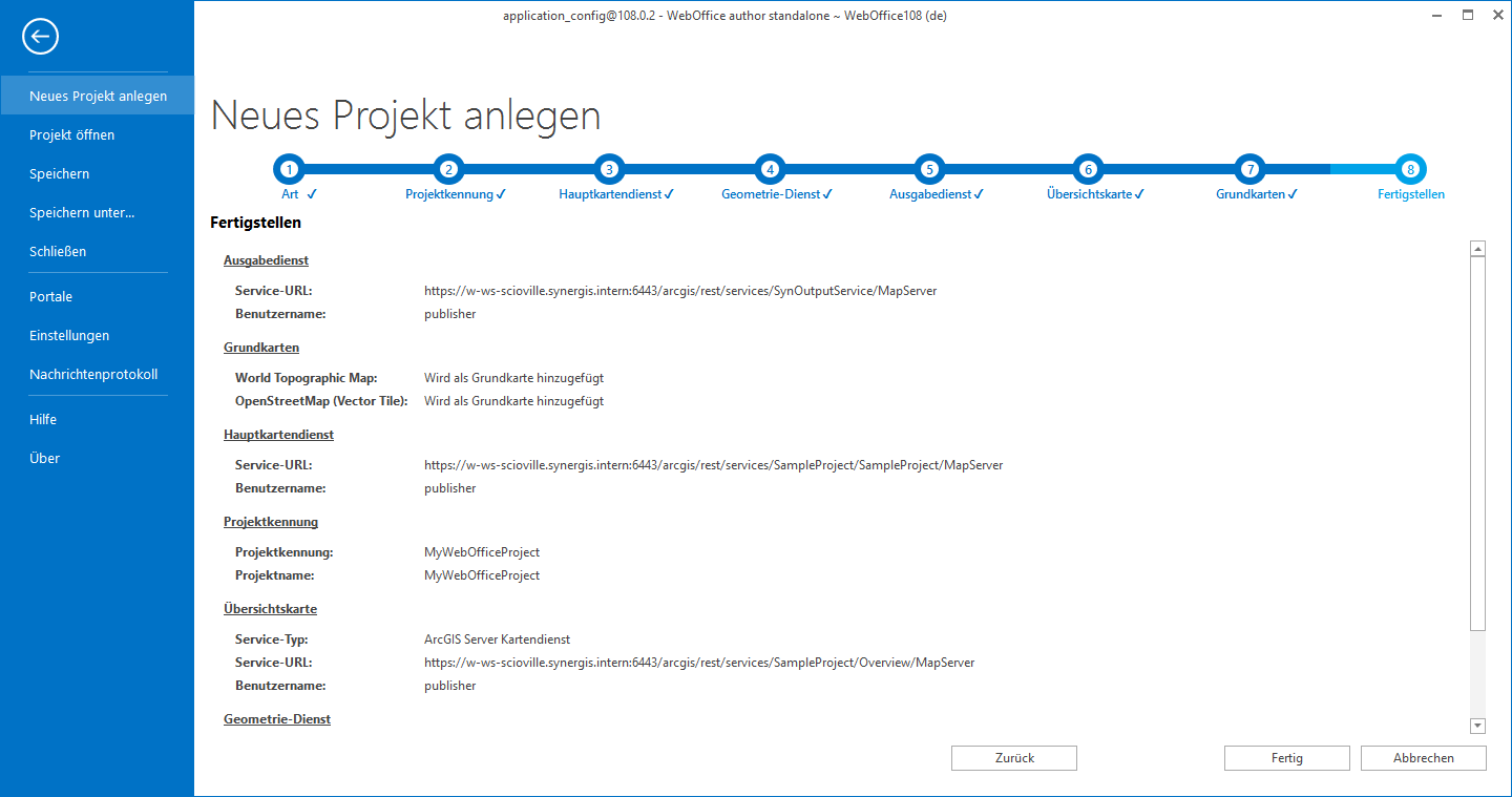 Wizard Projekt erstellen - Zusammenfassung