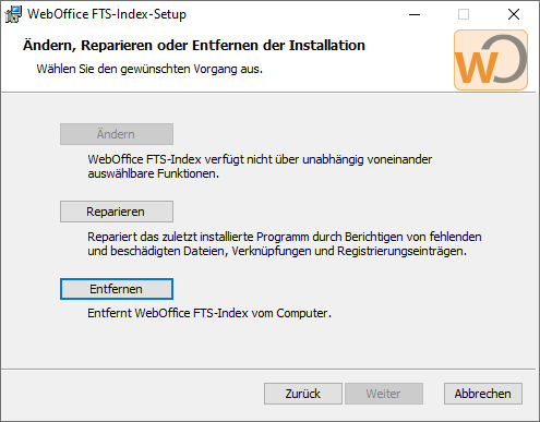 Entfernen von WebOffice FTS-Index Entfernen von WebOffice FTS-Index