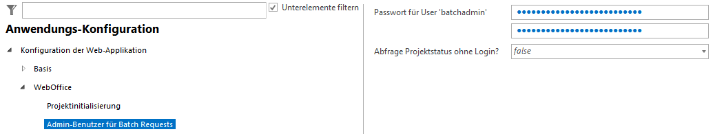 Konfiguration des Passwortes für den Admin User für Batchrequests