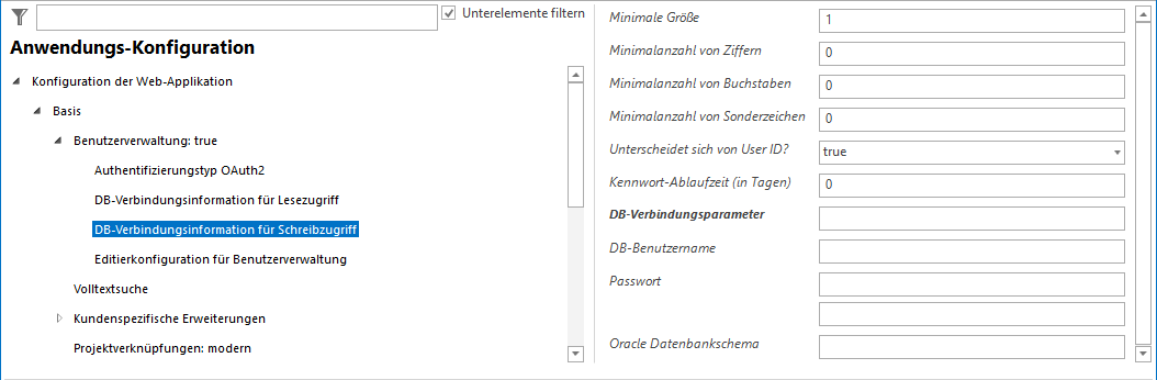 DB-Verbindungsinformation für Schreibzugriff - Konfiguration