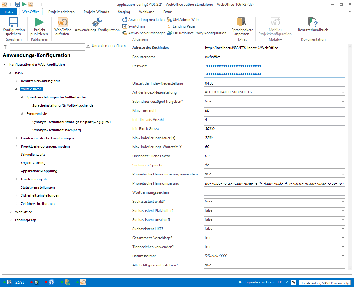 Volltextsuche Konfiguration in der Anwendungskonfiguration Volltextsuche Konfiguration in der Anwendungskonfiguration