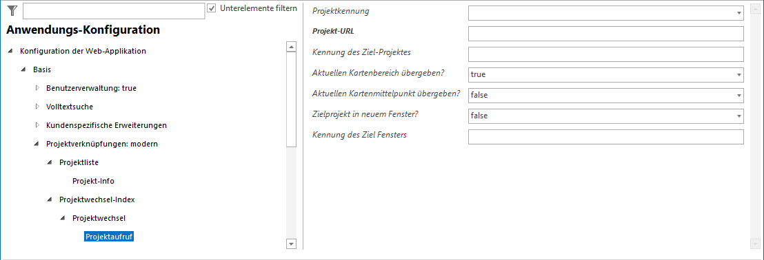 Konfiguration des Projektaufruf