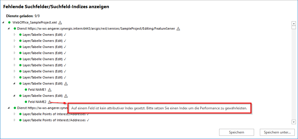 Fehlende Suchfelder/Suchfeld-Indizes anzeigen Fehlende Suchfelder/Suchfeld-Indizes anzeigen