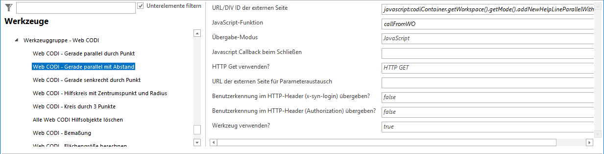 Konfiguration - Web CODI Gerade parallel mit Abstand