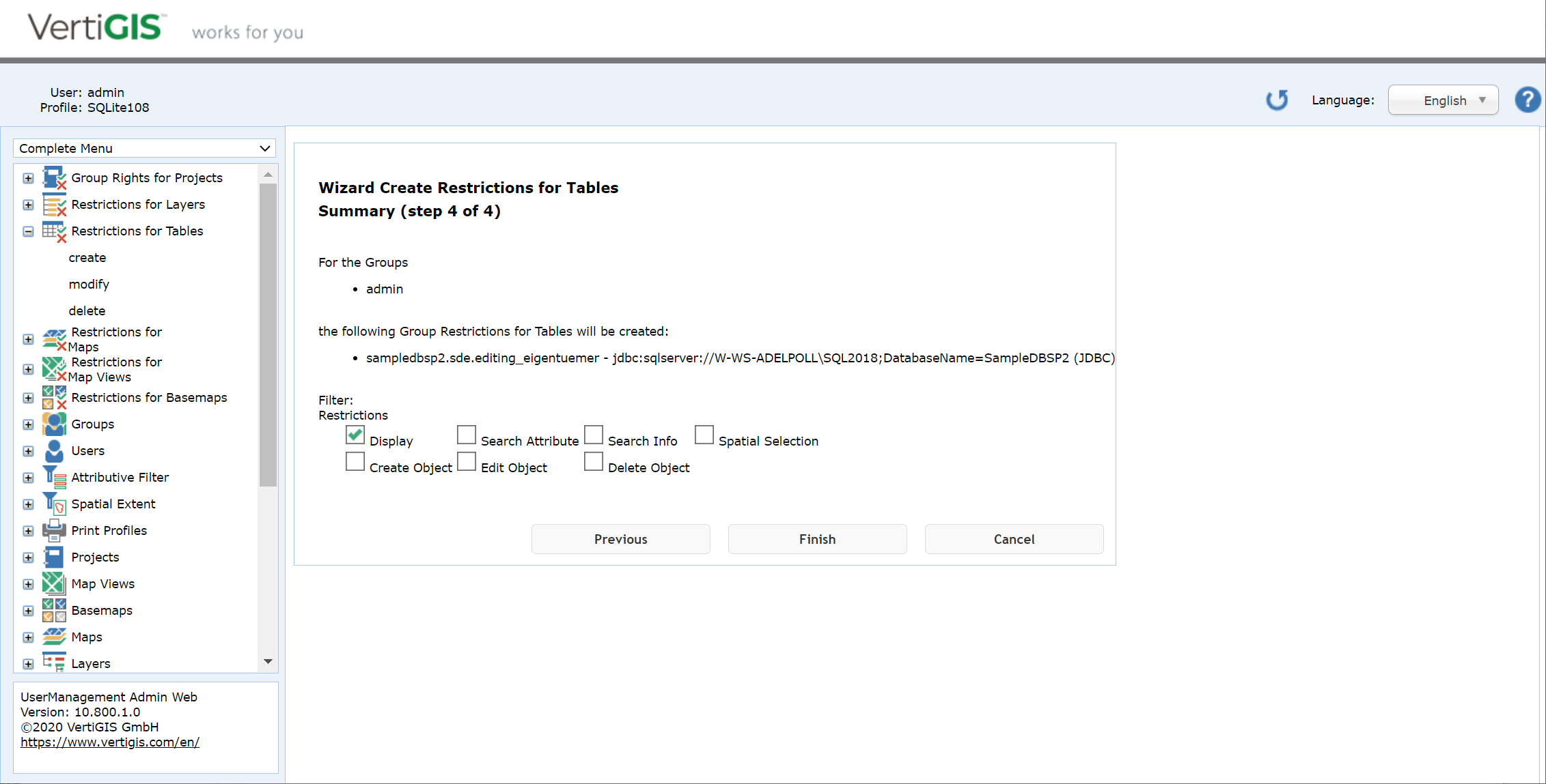 Create restrictions for tables - step 4 Create restrictions for tables - step 4