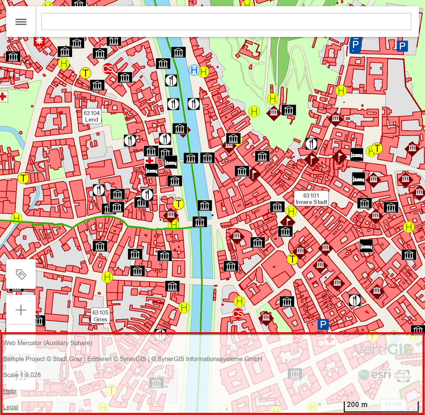 Numeric and graphical scale on mobile devices in the WebOffice flex client.