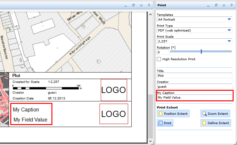 Custom function field in the print tool form and output of the WebOffice html client Custom function field in the print tool form and output of the WebOffice html client
