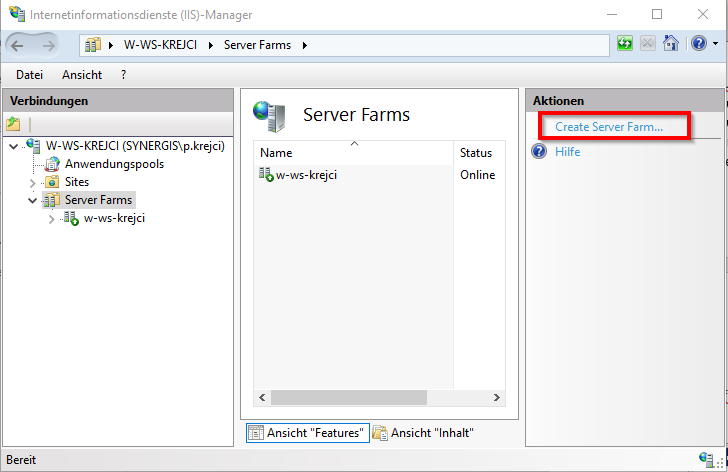 Creation of a server farm with IIS ARR