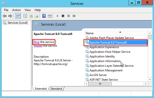 Stop Apache Tomcat Service Stop Apache Tomcat Service