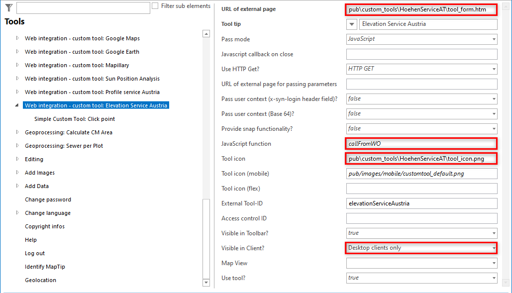 Configuration of a custom tool for the Elevation Service Austria