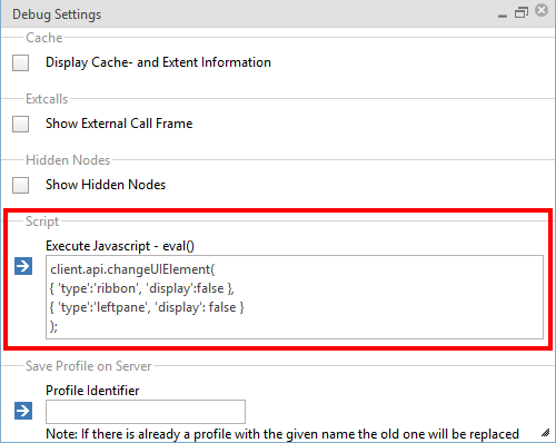 Settings within the debug console Settings within the debug console