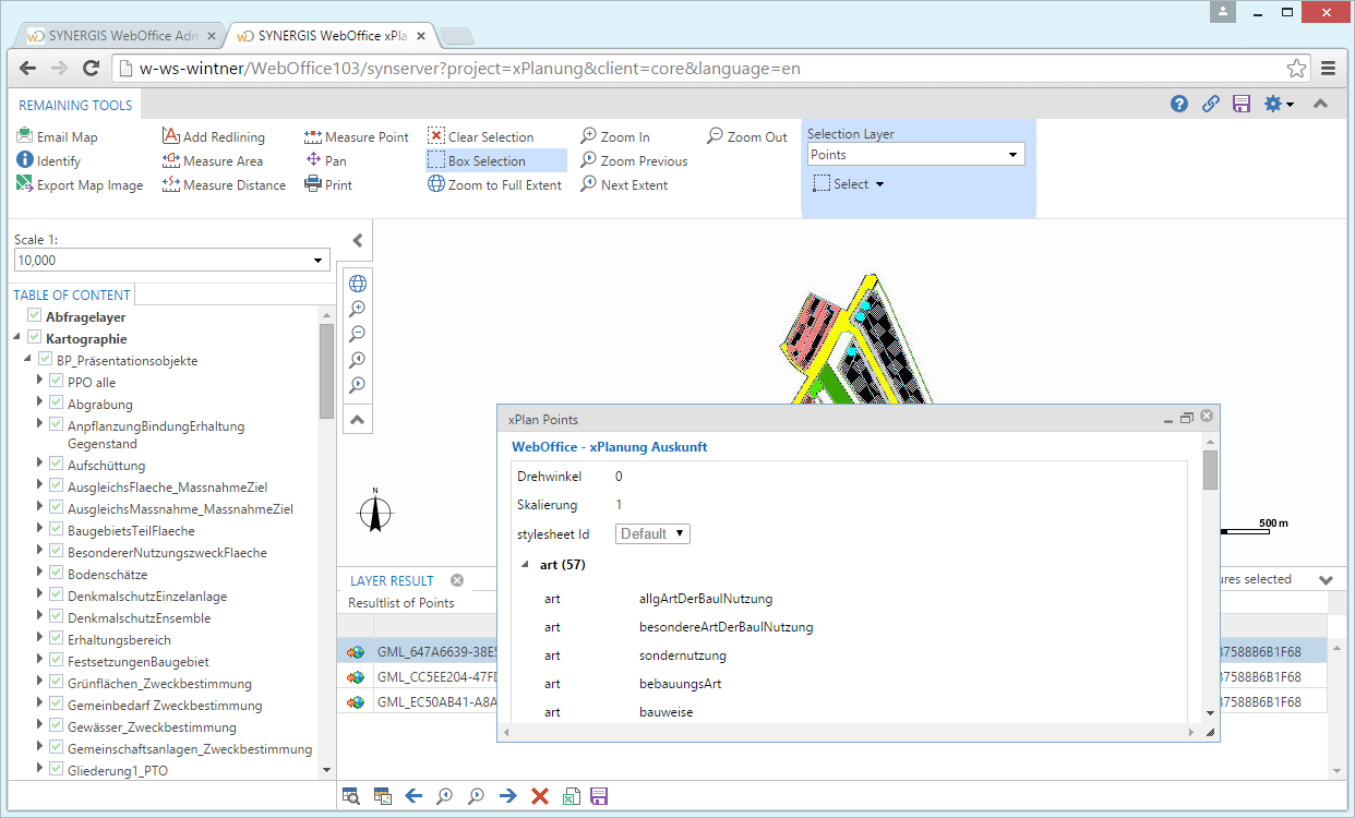 WebOffice - xPlanung Auskunft in the WebOffice core client
