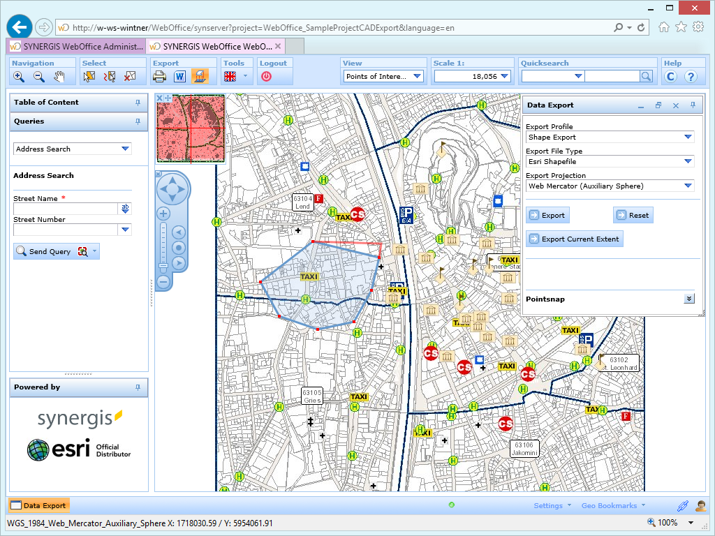Data export using an arbitrary polygon