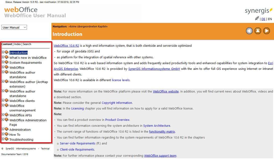 Content - table of content of the online help Content - table of content of the online help
