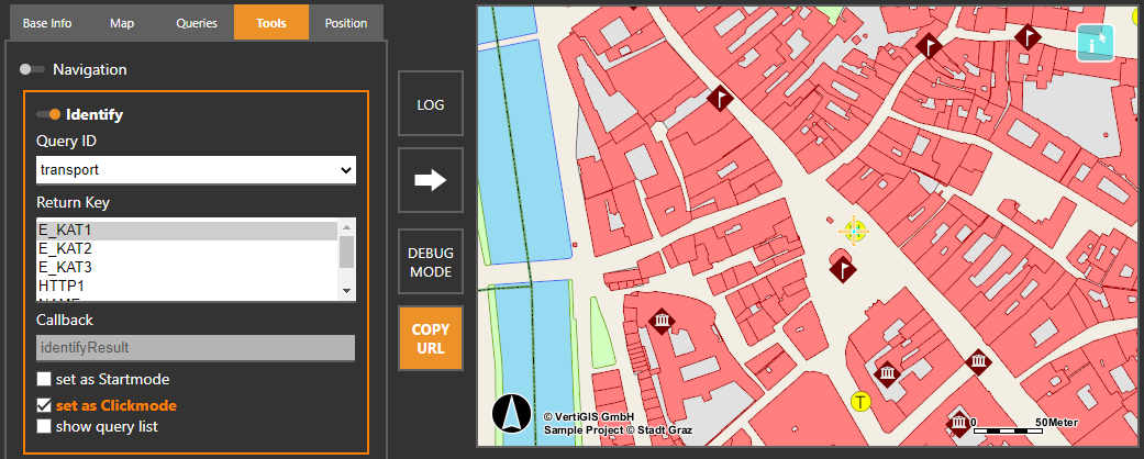 WebOffice map widget testcontainer - Identify via clickmode