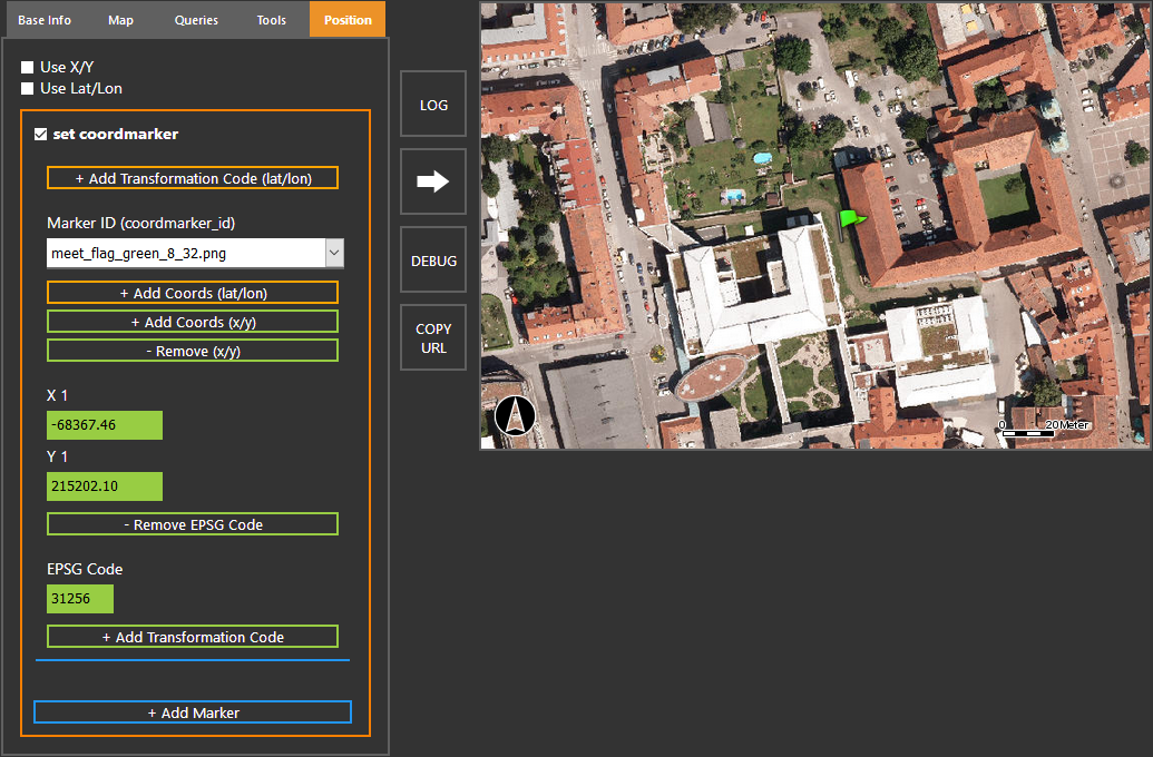 WebOffice map widget testcontainer - Position