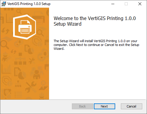 Starting the Setup Wizard for VertiGIS Printing