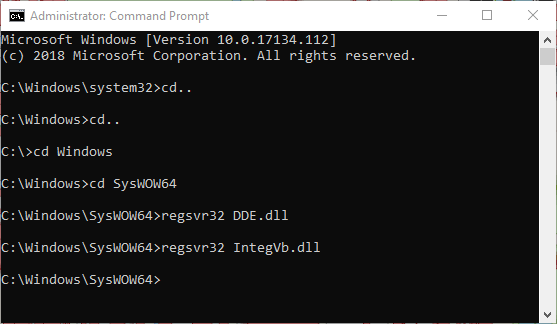 Command Prompt (CMD) to register the integrator libraries 