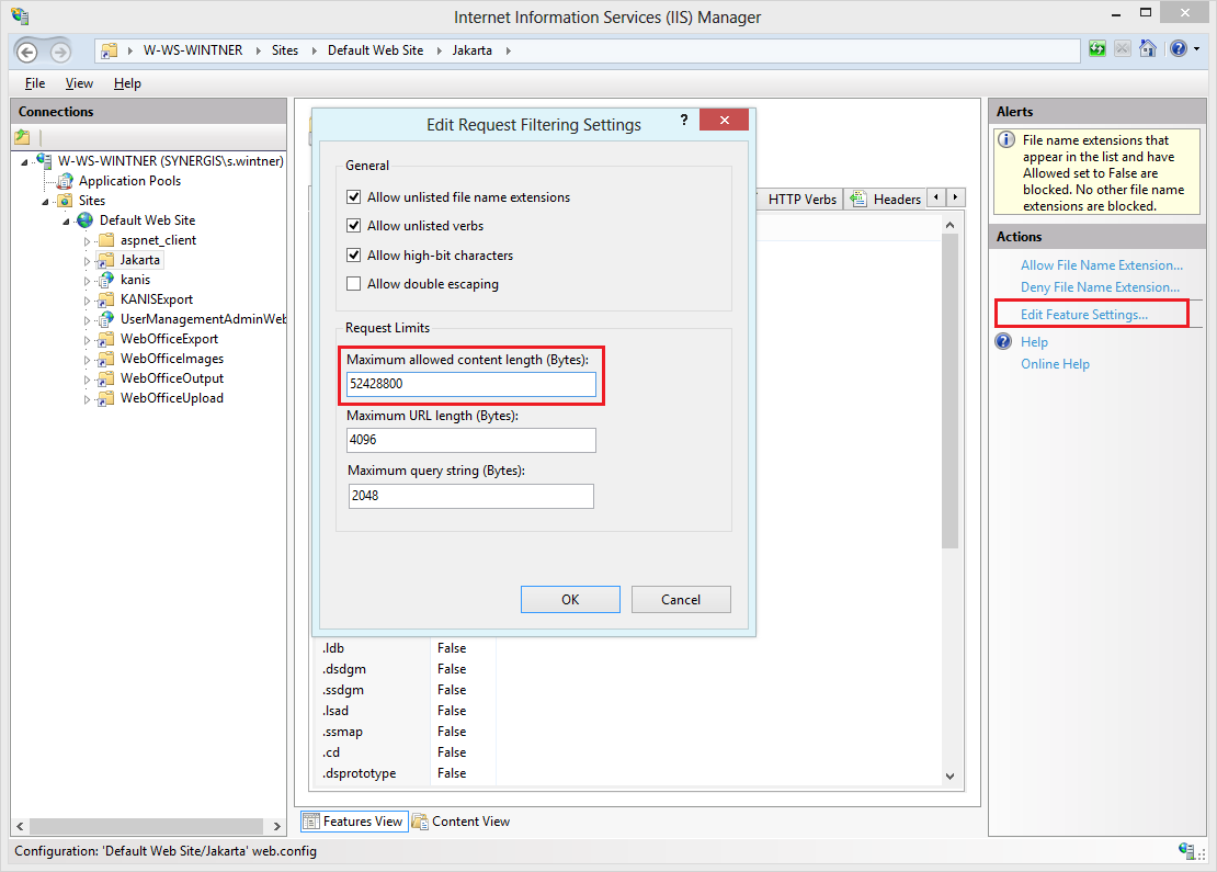 Adjust maximum allowed content length (Bytes) Adjust maximum allowed content length (Bytes)