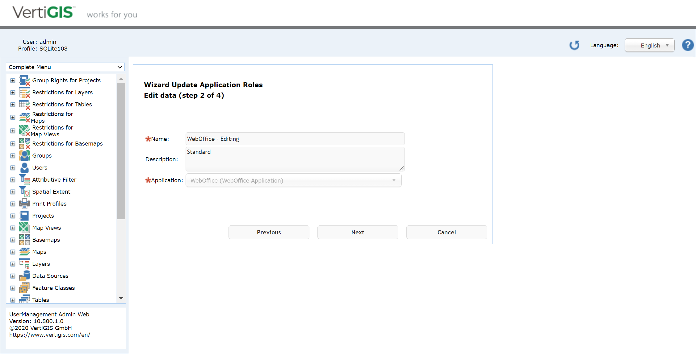 Modify an application role - step 2