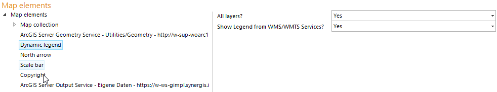 Dynamic legend configuration in the map elements
