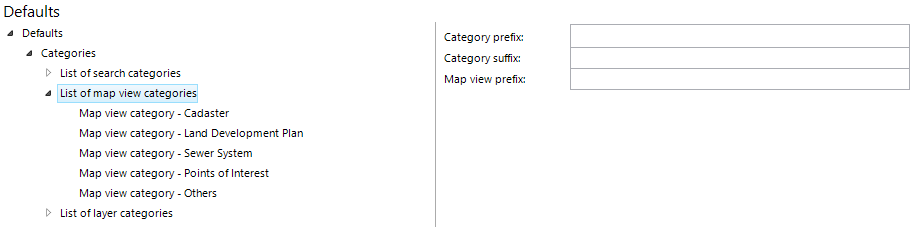 List of map view categories configuration