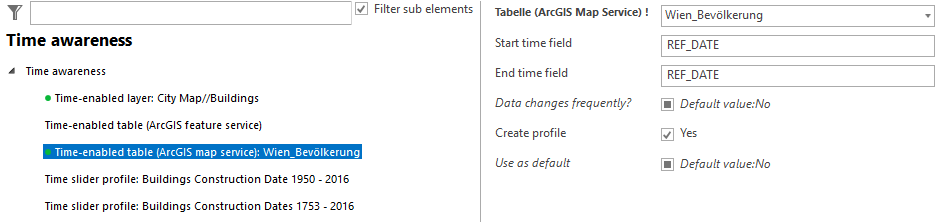 Configuration of table (ArcGIS Map Service) with time awareness