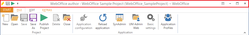 The WebOffice author window title bar menu