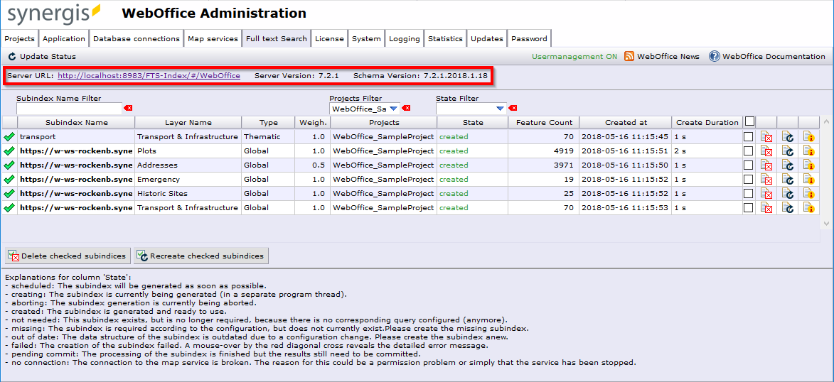 WebOffice Administration - Full text search