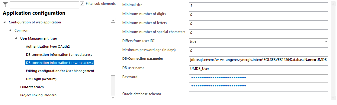 DB connection information for write access configuration
