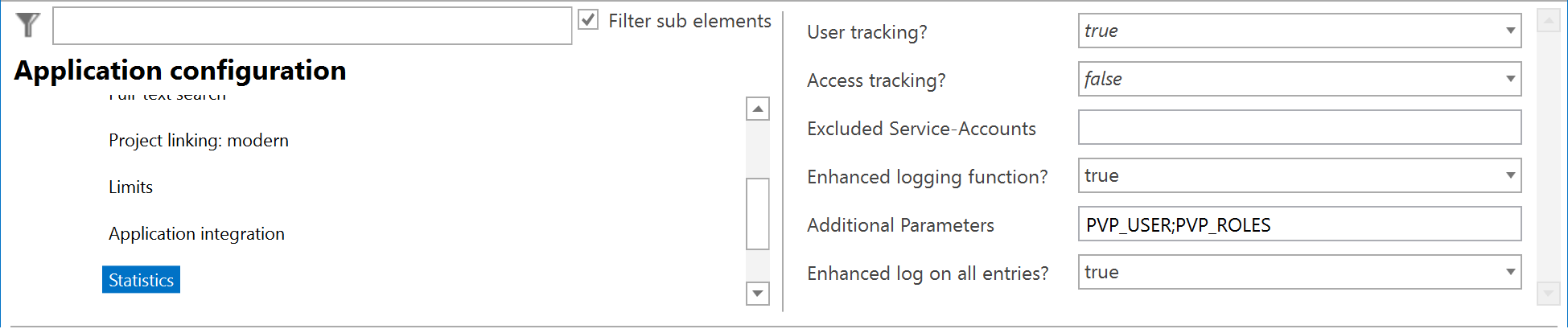 Statistics configuration