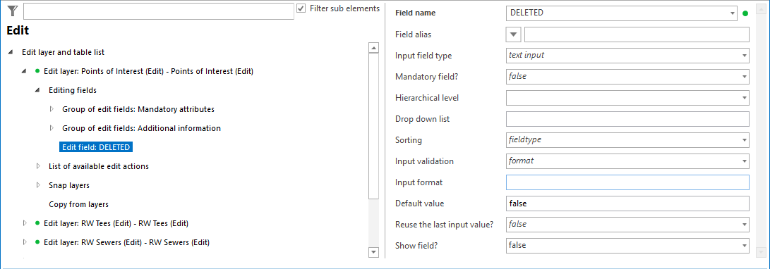 Editing fields configuration