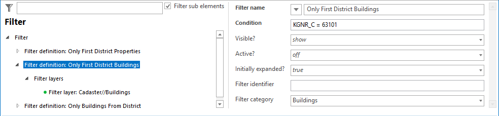 Filter definition configuration