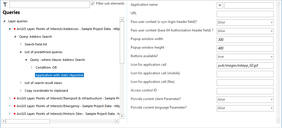 Application with static hyperlink configuration